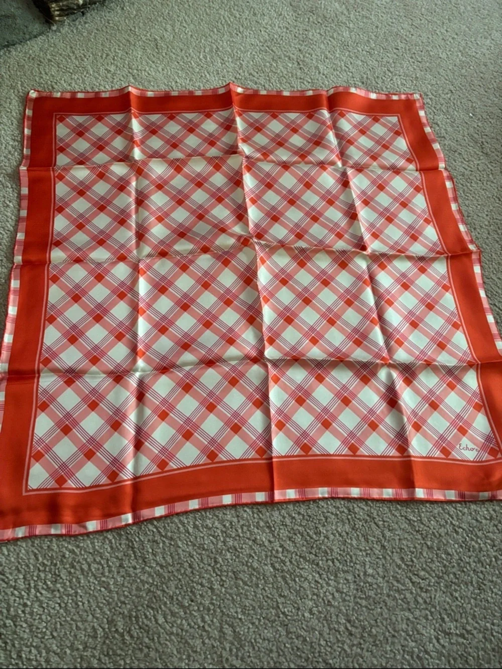 Echo Red and Pink Plaid Silk Square Scarf